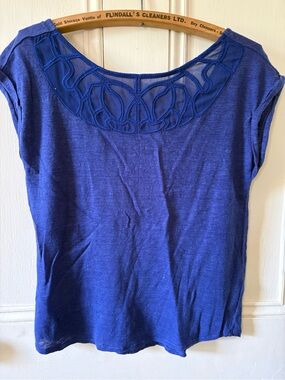 RW&CO. Royal Blue Short Sleeve Top with Embroidered Yoke